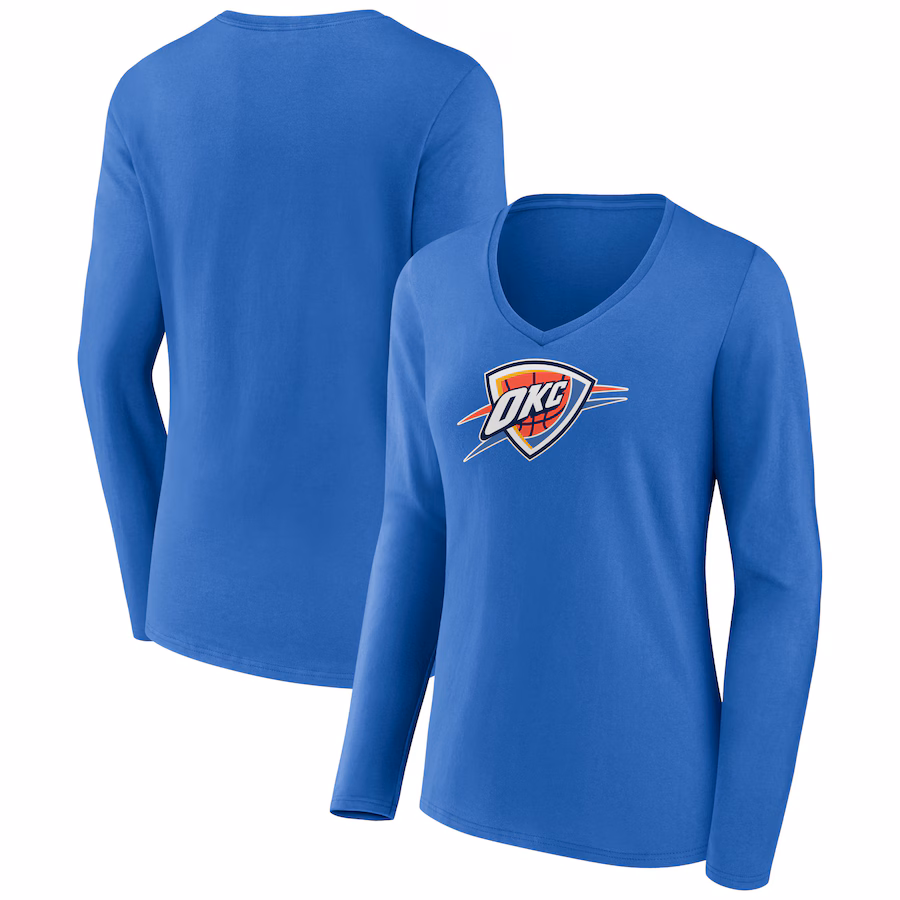 Women's Oklahoma City Thunder Blue Logo Long Sleeve V-Neck T-Shirt - Jersey