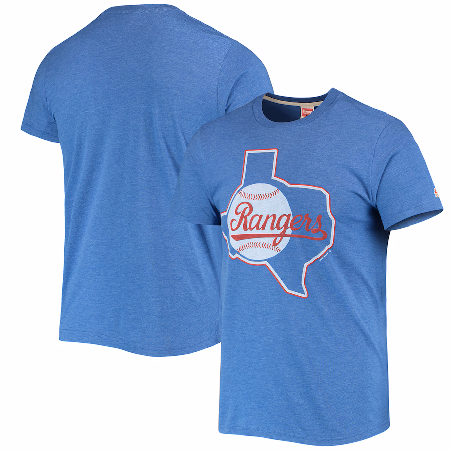 Men's Texas Rangers Homage Royal Hand-Drawn Logo Tri-Blend T-Shirt - Jersey
