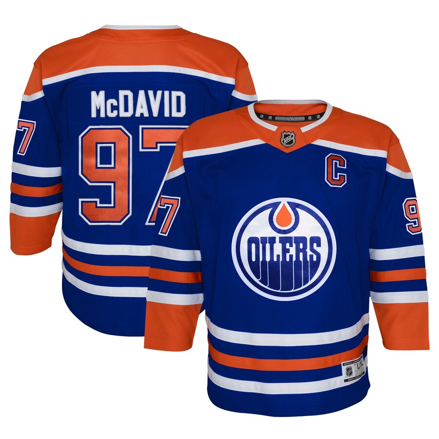 Youth Edmonton Oilers Connor McDavid Royal Home Premier Player Jersey - Jersey