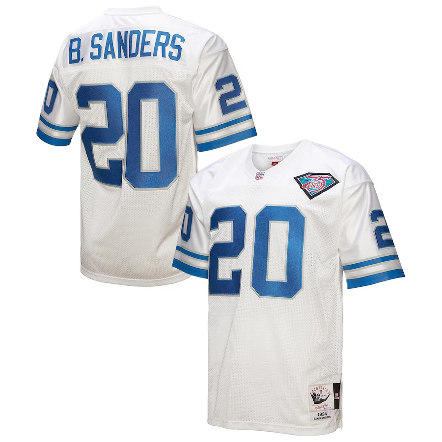 Men's Detroit Lions 1994 Barry Sanders Mitchell & Ness White Authentic Throwback Retired Player Jersey - Jersey