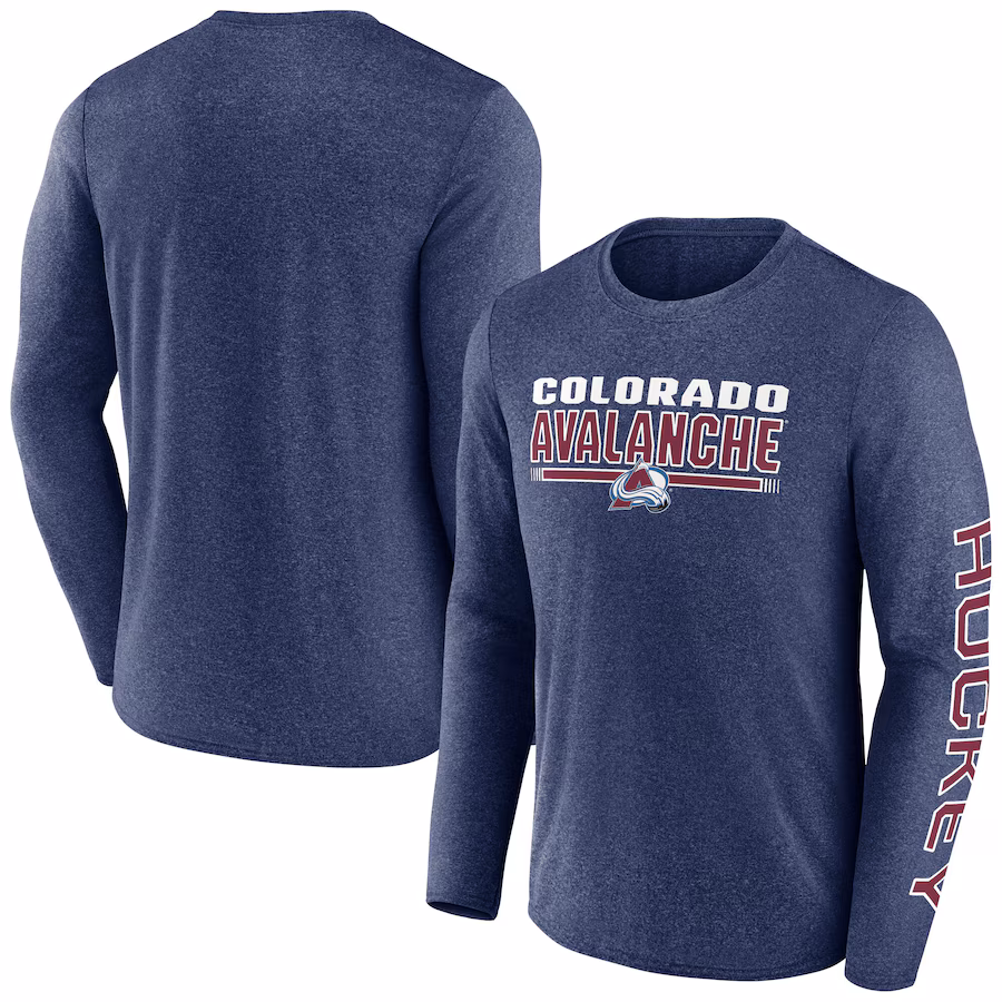 Men's Colorado Avalanche Fanatics Heather Navy Sweep Iconic Synthetic Long Sleeve T-Shirt - Jersey