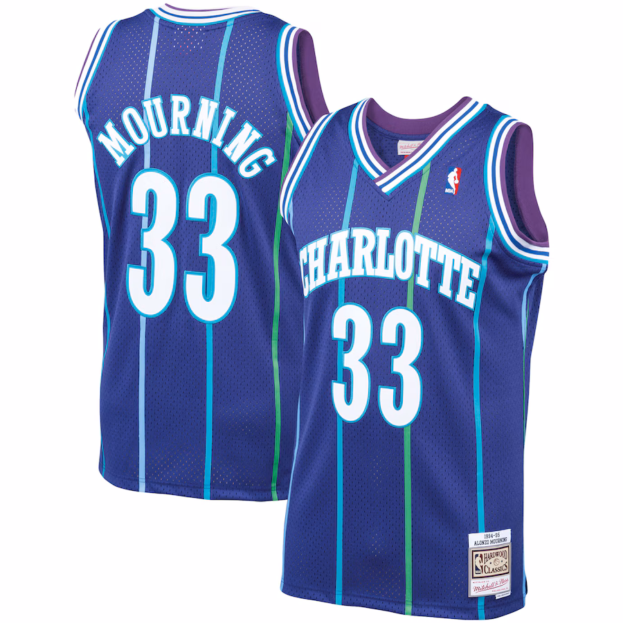 Men's Charlotte Hornets Alonzo Mourning Mitchell & Ness Purple 1994/95 Hardwood Classics Swingman Jersey - Jersey