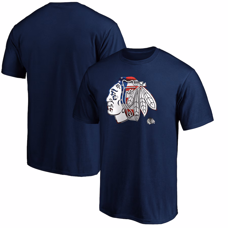 Men's Chicago Blackhawks Navy Banner Wave Logo T-Shirt - Jersey