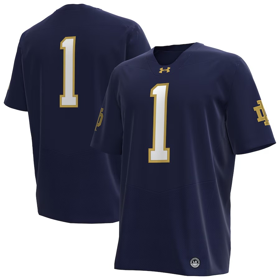 #1 Notre Dame Fighting Irish Under Armour Replica Football Jersey - Navy - Jersey