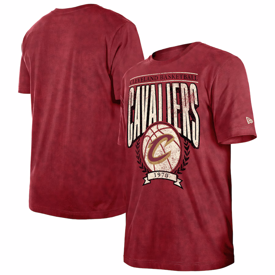 Men's Cleveland Cavaliers  New Era Wine Hardwood Classics Oversized Boxy Mineral Wash T-Shirt - Jersey