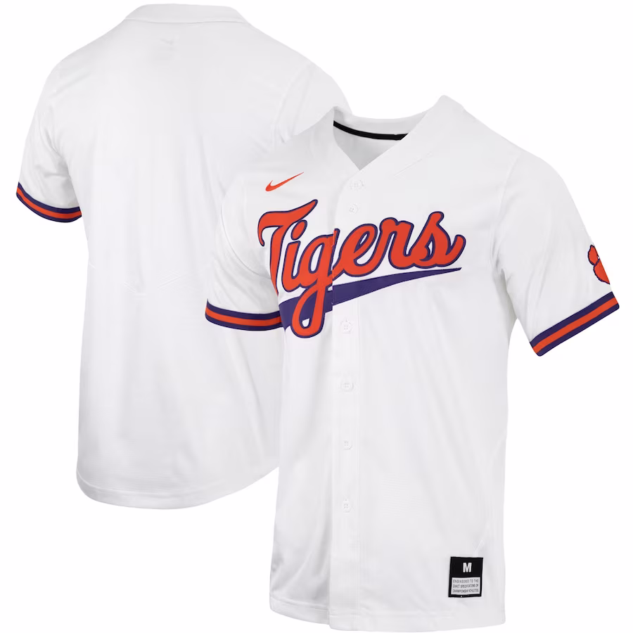 Clemson Tigers Nike Replica Full-Button Baseball Jersey - White - Jersey