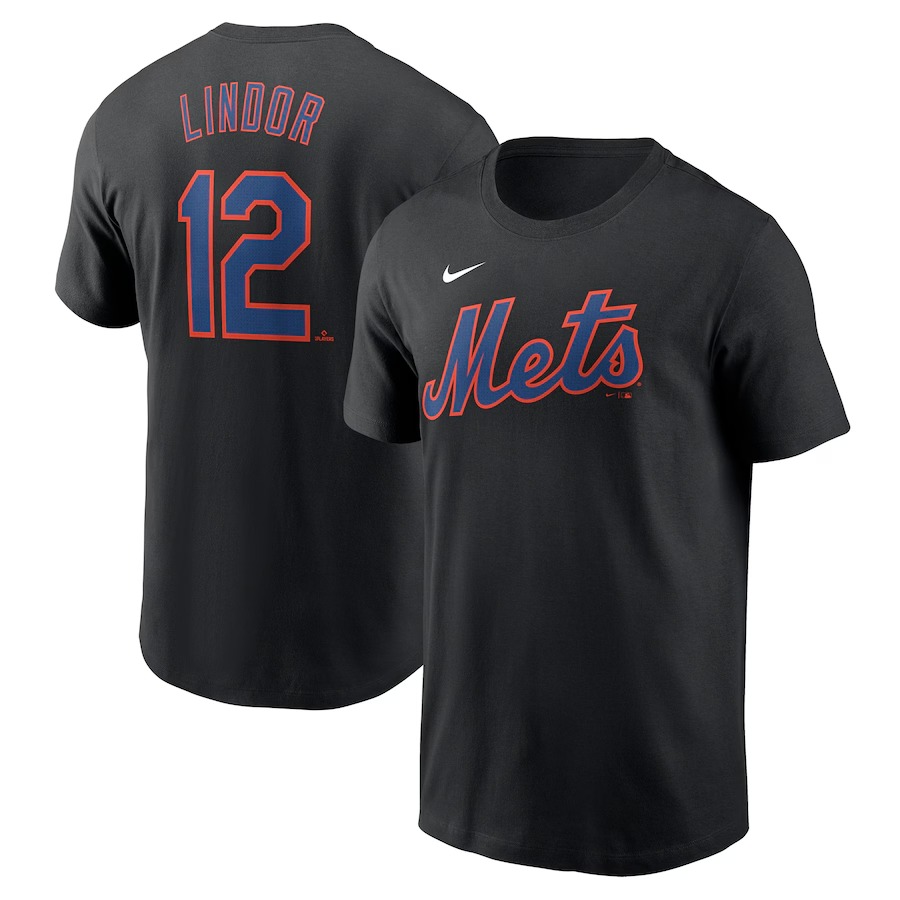 Men's New York Mets Francisco Lindor Nike Black Fuse Name & Number T-Shirt - Jersey