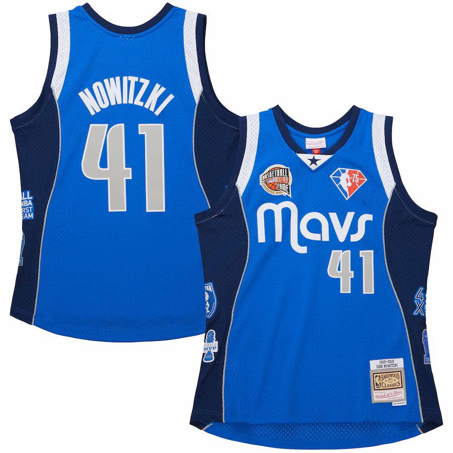 Unisex Dallas Mavericks Dirk Nowitzki Mitchell & Ness Blue Hall of Fame Class of 2023 Throwback Swingman Jersey - Jersey