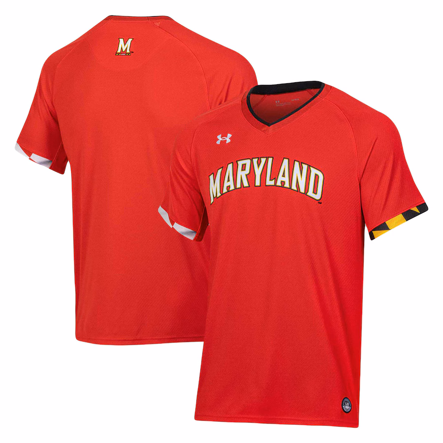 Men's Under Armour Red Maryland Terrapins Softball V-Neck Jersey - Jersey