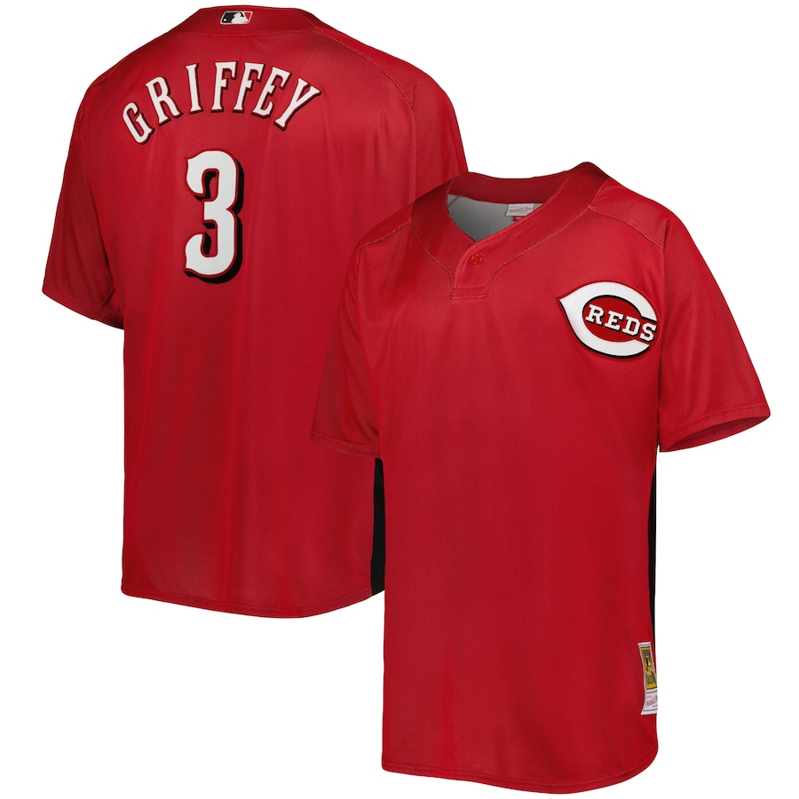 Men's Cincinnati Reds Ken Griffey Jr. Mitchell & Ness Red Cooperstown Collection Mesh Batting Practice Button-Up Jersey - Jersey