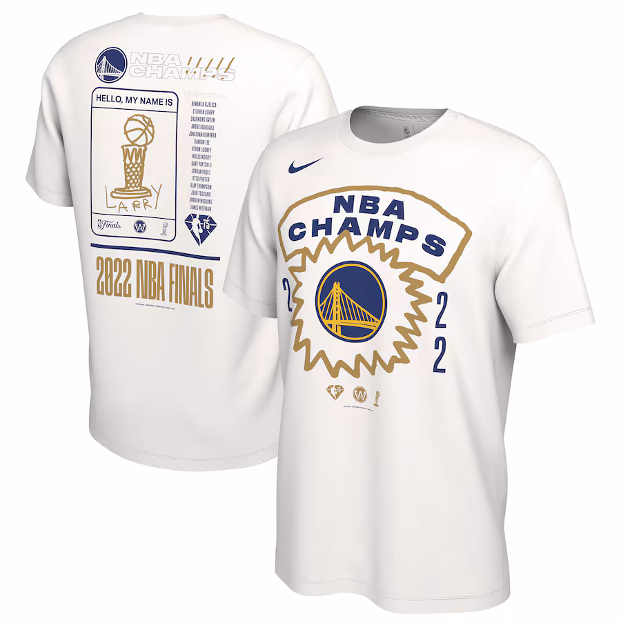 Men's Golden State Warriors Nike White 2022 NBA Finals Champions Roster T-Shirt - Jersey