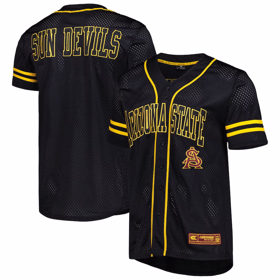 Arizona State Sun Devils Colosseum Free Spirited Mesh Button-Up Baseball Jersey - Black - Jersey
