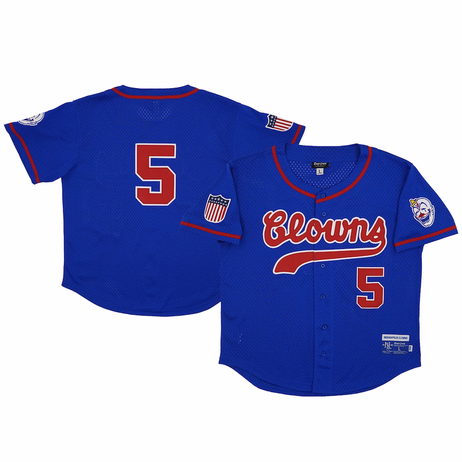 Men's Indianapolis Clowns #5 Rings & Crwns Royal Mesh Button-Down Replica Jersey - Jersey