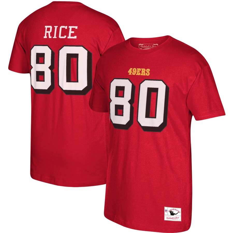 Men's Jerry Rice San Francisco 49ers Mitchell & Ness Scarlet Retired Player Name & Number T-Shirt - Jersey