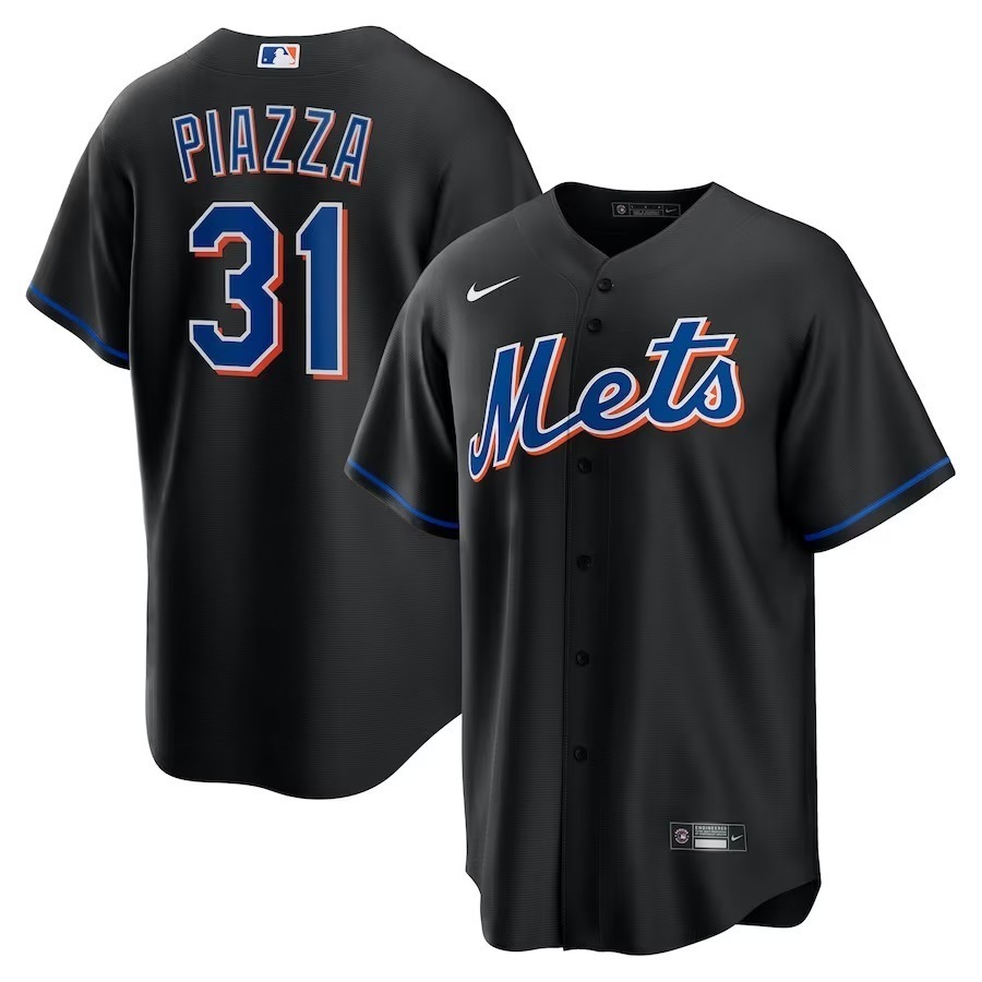 Men's New York Mets Mike Piazza Nike Black 2022 Alternate Replica Player Jersey - Jersey