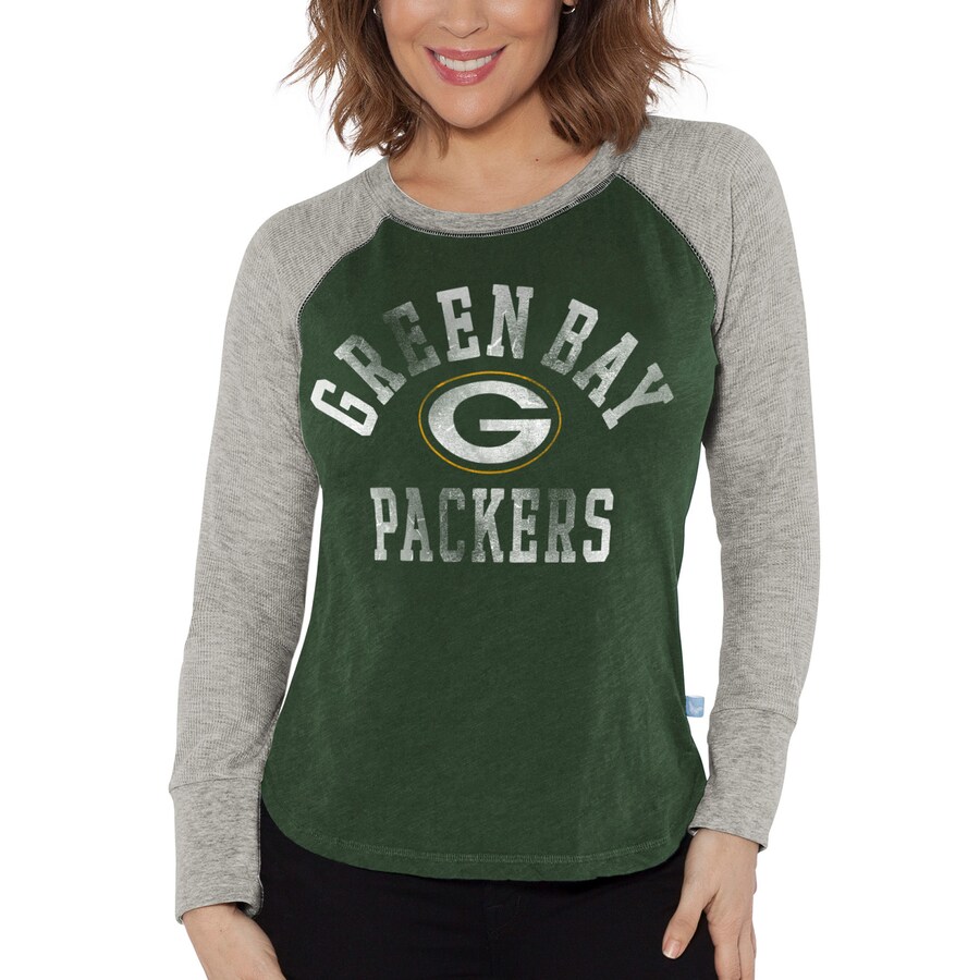 Women's Green Bay Packers G-III 4Her by Carl Banks Green/Heather Gray Waffle Knit Raglan Long Sleeve T-Shirt - Jersey