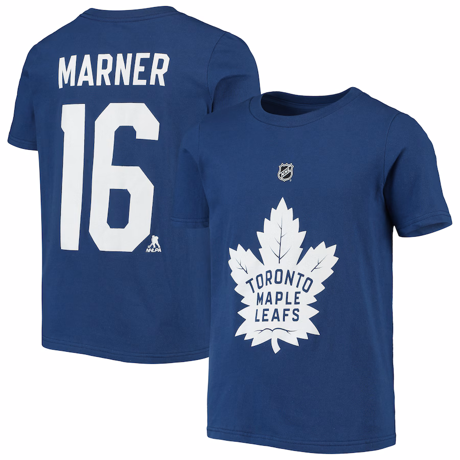 Youth Toronto Maple Leafs Mitchell Marner Blue Player Name & Number T-Shirt - Jersey