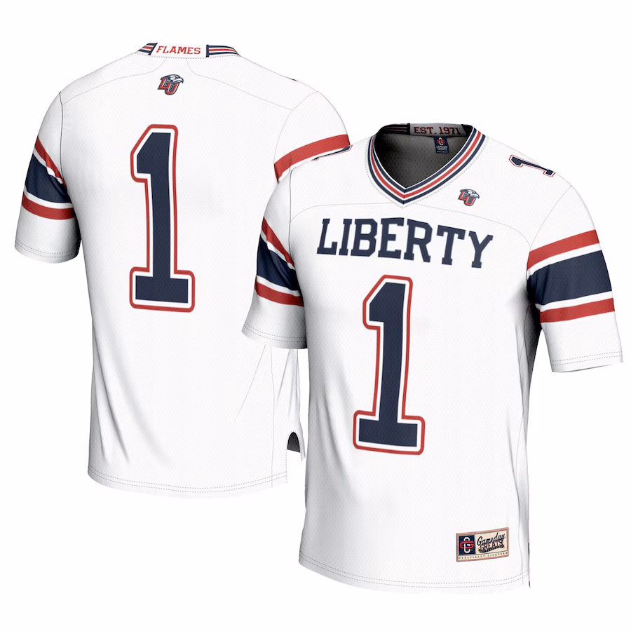 Men's GameDay Greats #1 White Liberty Flames Football Jersey - Jersey
