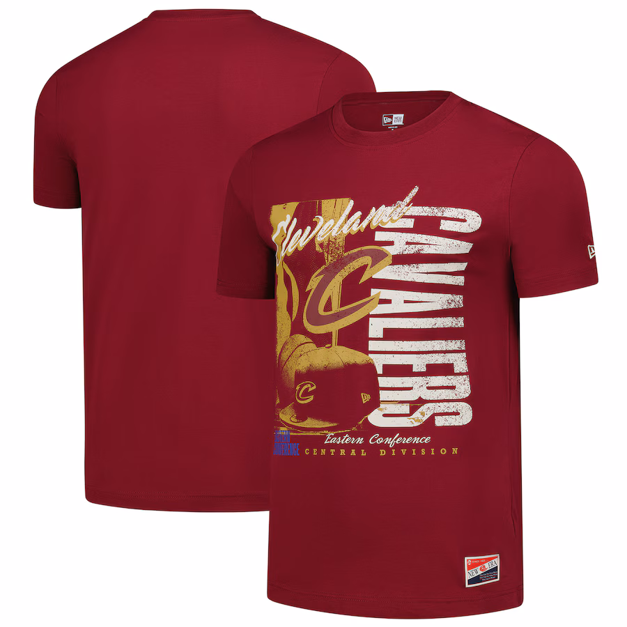 Men's Cleveland Cavaliers  New Era Wine Distressed Throwback Vintage Color Pack T-Shirt - Jersey