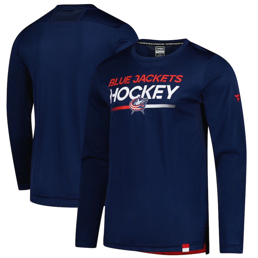 Men's Columbus Blue Jackets Fanatics Navy Authentic Pro Tech Long Sleeve T-Shirt - Jersey