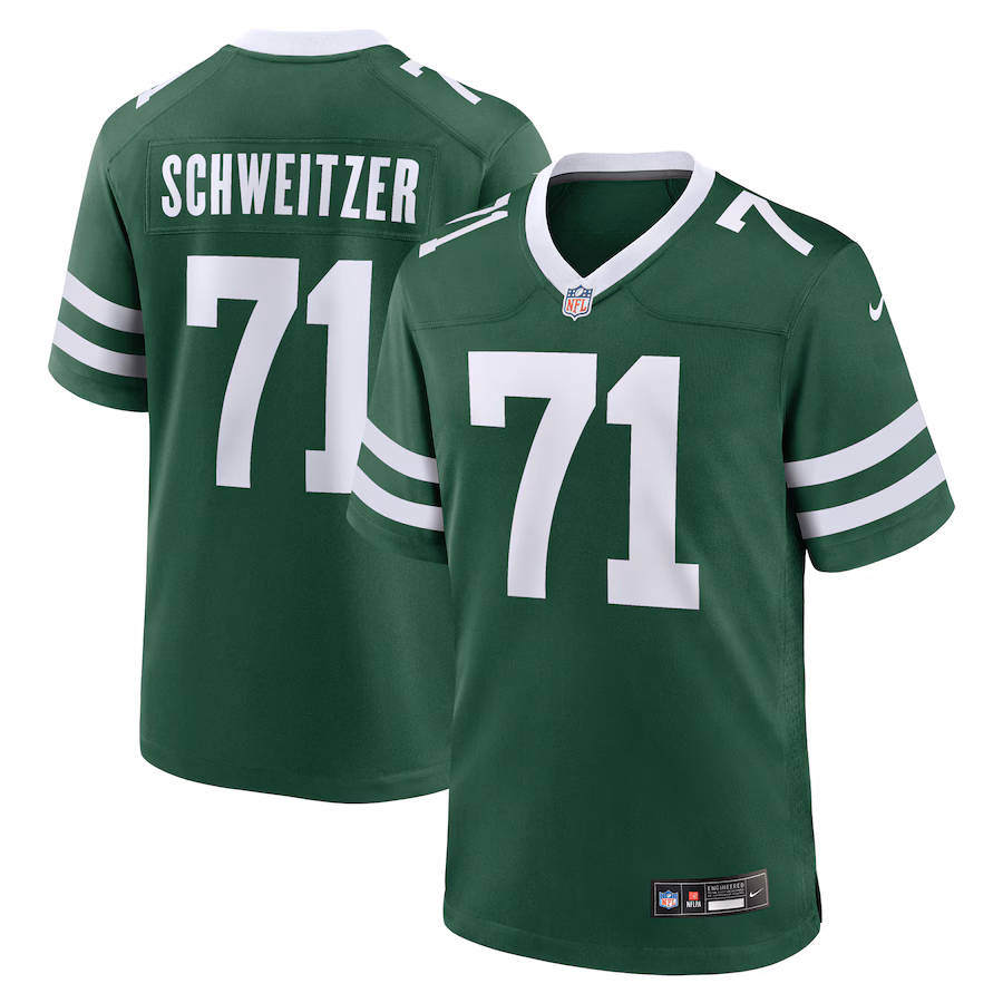 Men's New York Jets Wes Schweitzer Nike Legacy Green Team Game Jersey - Jersey