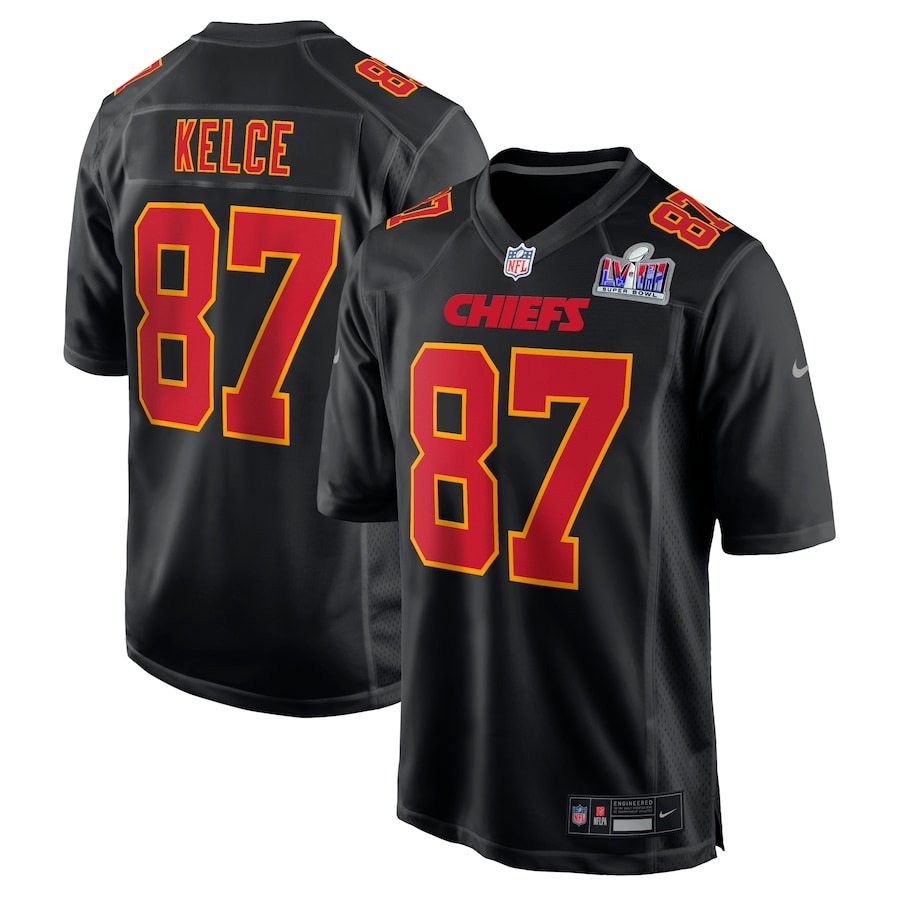 Men's Kansas City Chiefs Travis Kelce Nike Black Super Bowl LVIII Carbon Fashion Game Player Jersey - Jersey