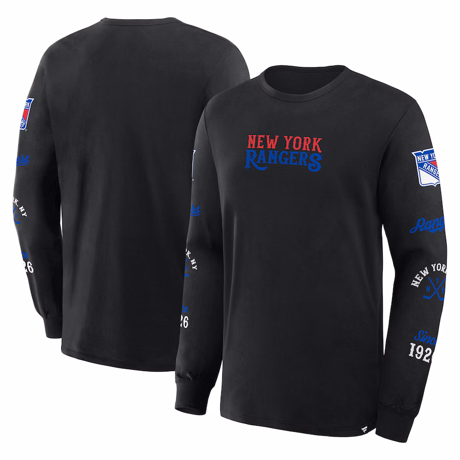 Men's New York Rangers Fanatics Black Boxed In Legacy Long Sleeve T-Shirt - Jersey