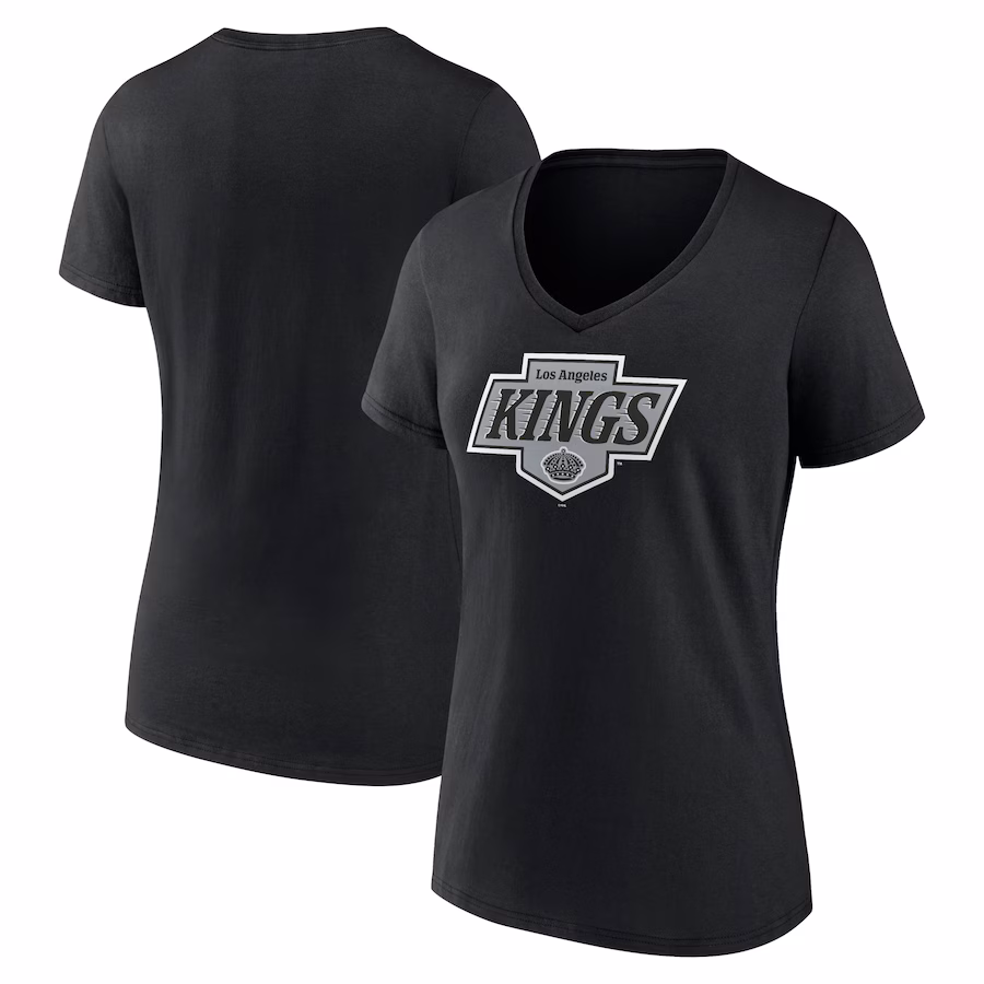 Women's Los Angeles Kings Fanatics Black New Primary Logo V-Neck T-Shirt - Jersey