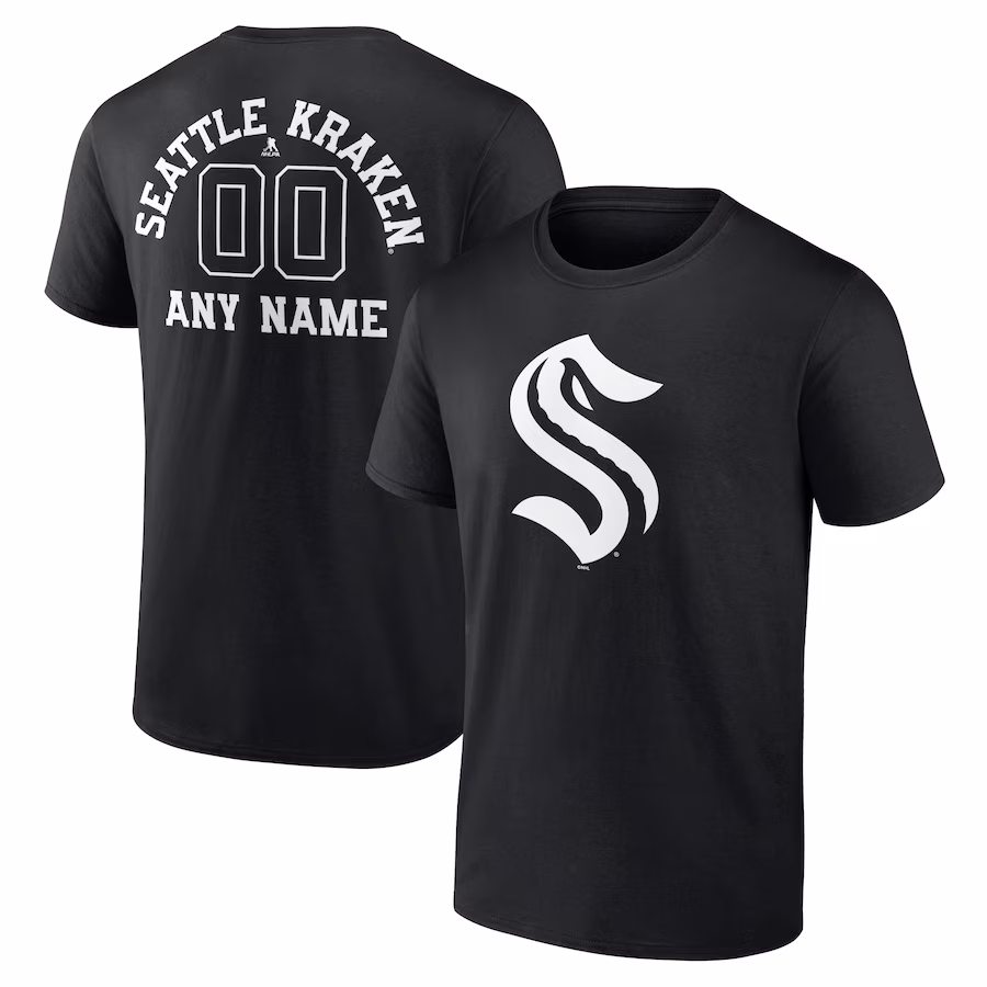 Men's Seattle Kraken Black Personalized Name & Number Monochrome T-Shirt - Jersey