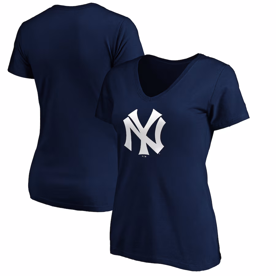 Women's New York Yankees Navy Cooperstown Collection Huntington Logo V-Neck T-Shirt - Jersey