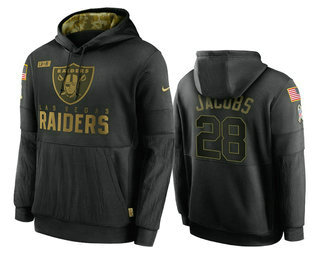 Men's Las Vegas Raiders #28 Josh Jacobs Black 2020 Salute To Service Sideline Performance Pullover Hoodie - Jersey