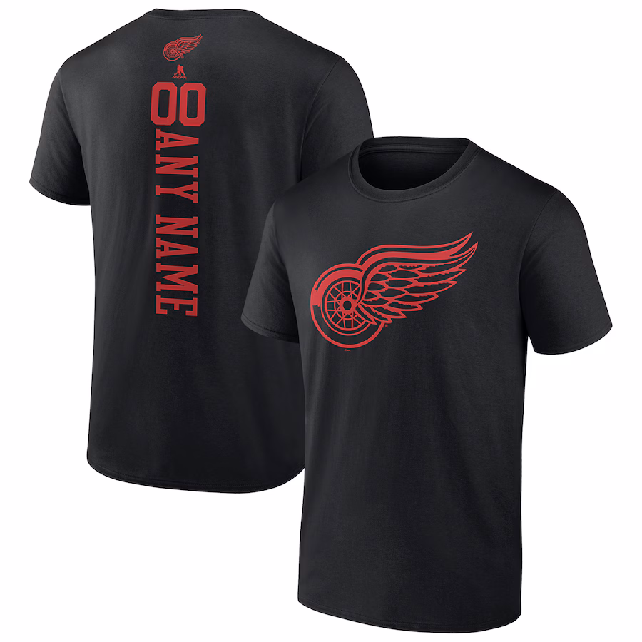 Men's Detroit Red Wings Black Personalized One Color T-Shirt - Jersey