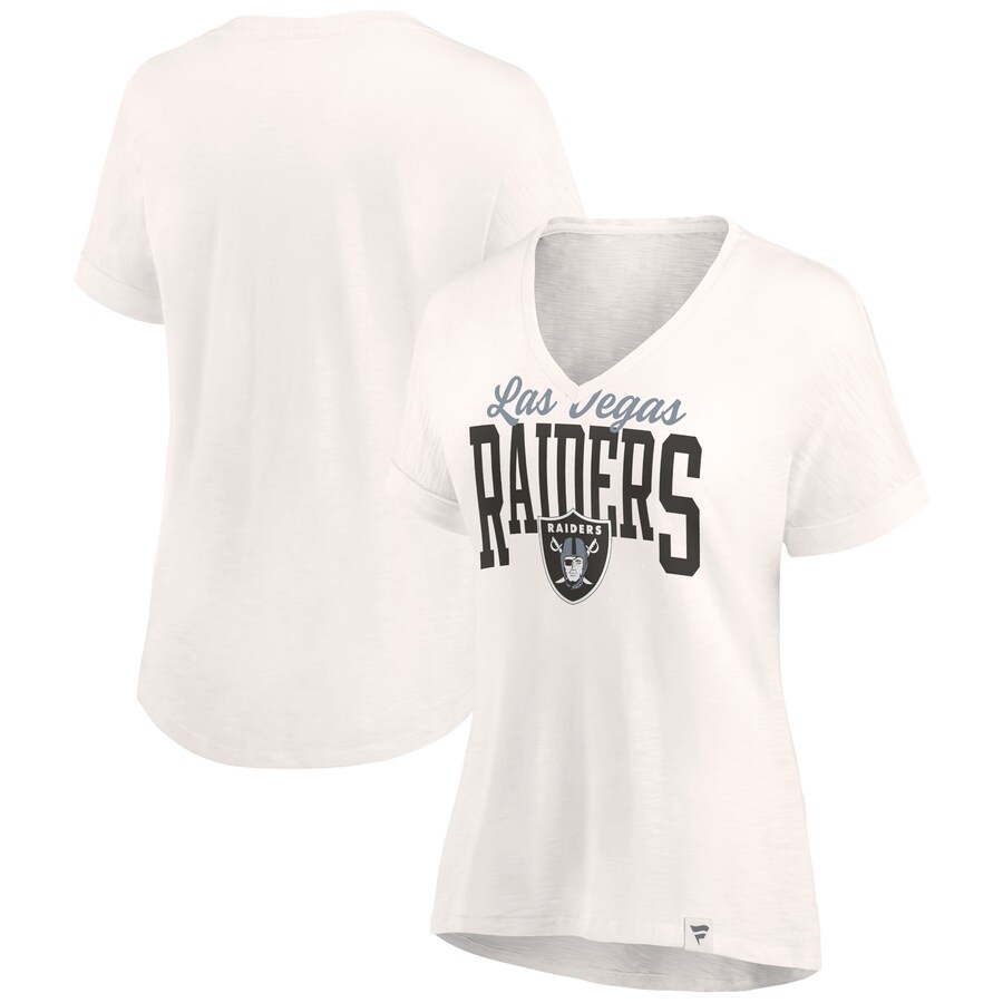Women's Las Vegas Raiders Fanatics Oatmeal Motivating Force Lightweight V-Neck T-Shirt - Jersey