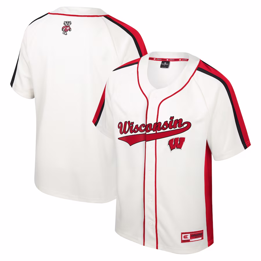 Wisconsin Badgers Colosseum Ruth Button-Up Baseball Jersey - Cream - Jersey