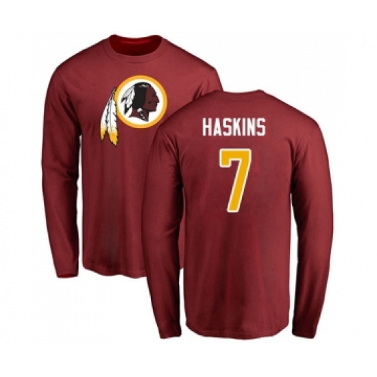 Football Washington Redskins #7 Dwayne Haskins Maroon Name & Number Logo Long Sleeve T-Shirt - Jersey