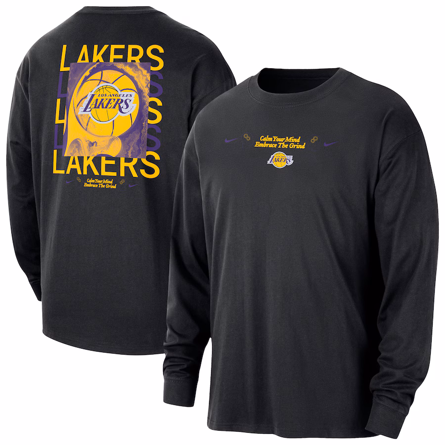 Men's Los Angeles Lakers Nike Black Courtside Oversized Long Sleeve T-Shirt - Jersey