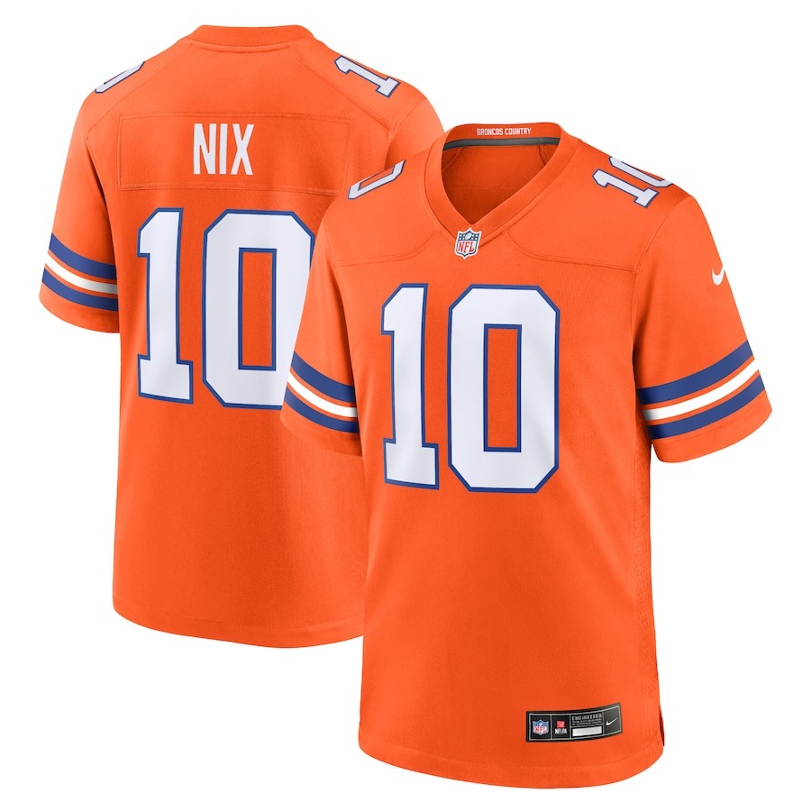 Men's Denver Broncos Bo Nix Nike Orange Mile High Collection 1977 Throwback Player Game Jersey - Jersey