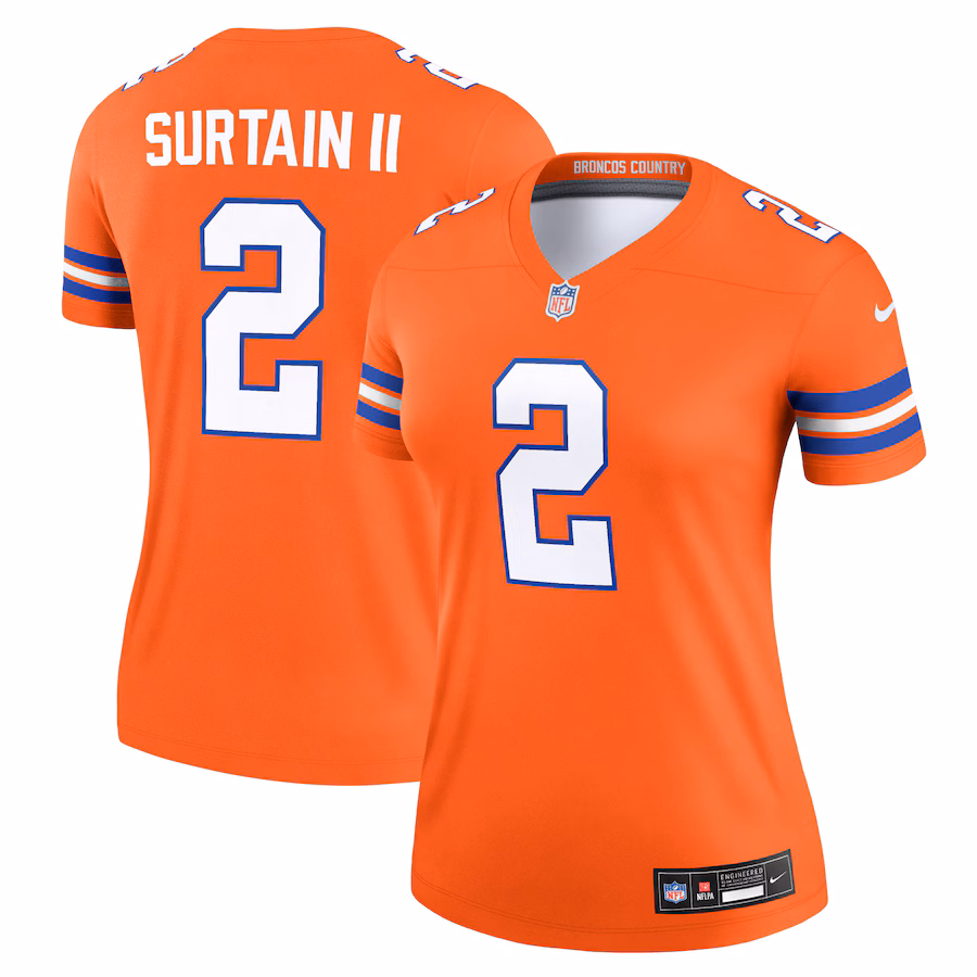 Women's Denver Broncos Patrick Surtain II Nike Mile High Collection 1977 Throwback Orange Alternate Legend Player Performance Top - Jersey