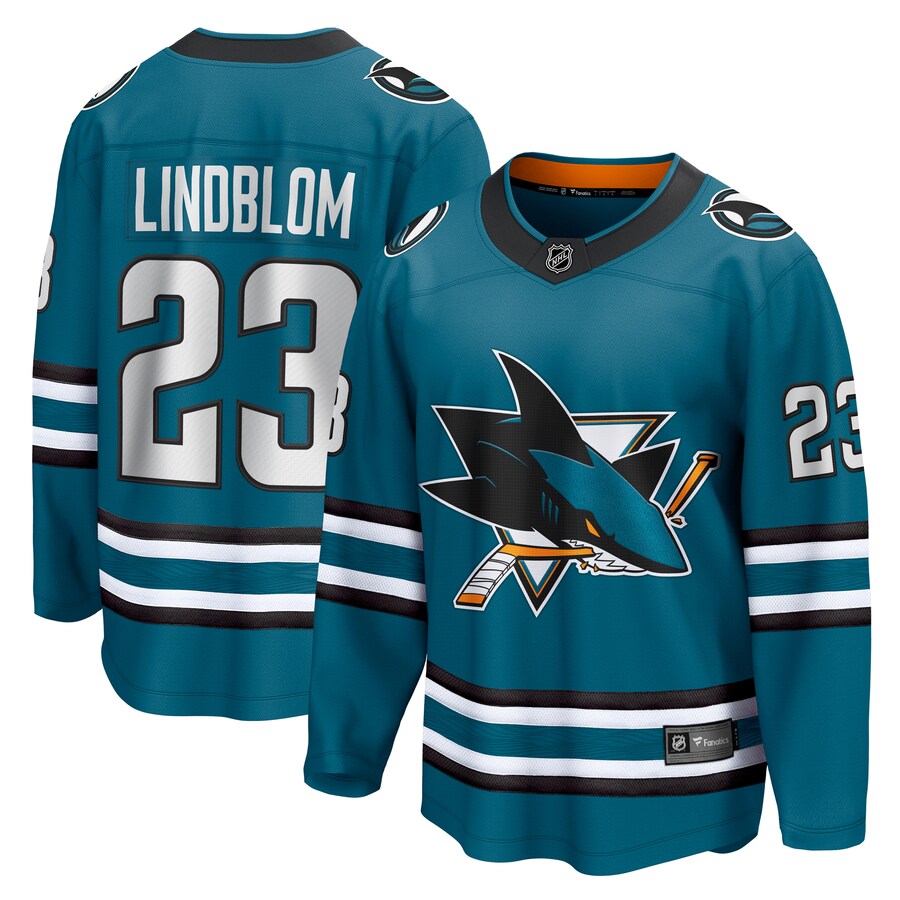 Men's San Jose Sharks Oskar Lindblom Fanatics Branded Teal Home Breakaway Jersey - Jersey
