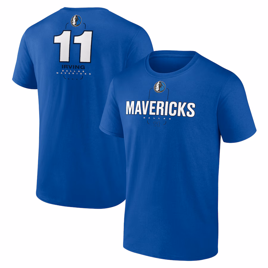 Men's Dallas Mavericks Kyrie Irving Blue Behind The Back Name & Number T-Shirt - Jersey