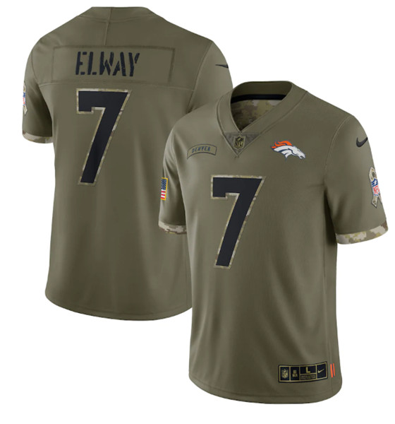 Men's Denver Broncos #7 John Elway 2022 Olive Salute To Service Limited Stitched Jersey - Jersey