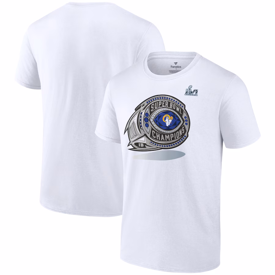 Men's Los Angeles Rams Fanatics White Super Bowl LVI Champions Ring T-Shirt - Jersey