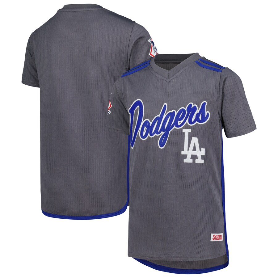 Youth Los Angeles Dodgers Stitches Charcoal Team V-Neck Jersey - Jersey