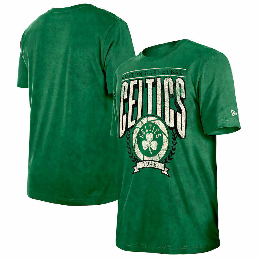 Men's Boston Celtics  New Era Kelly Green Hardwood Classics Oversized Boxy Mineral Wash T-Shirt - Jersey