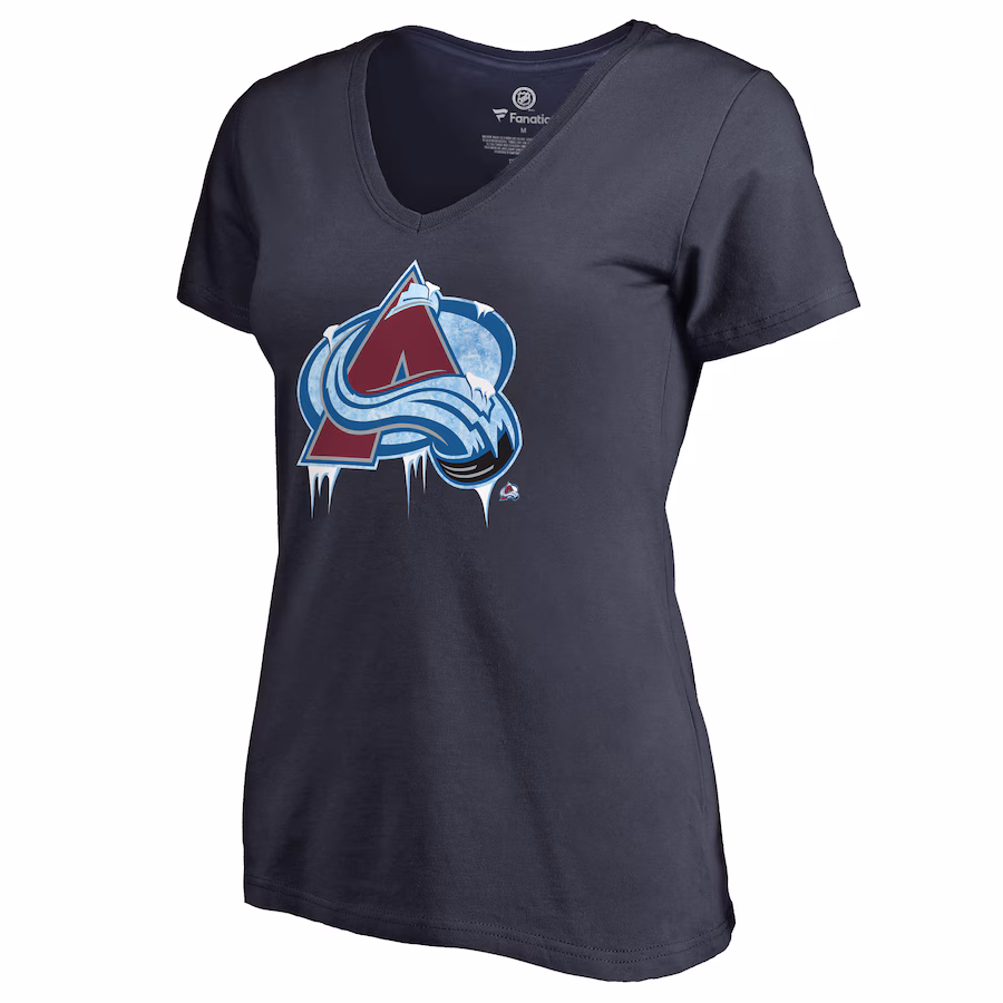 Women's Colorado Avalanche Navy Fan Favorite Team Slogan V-Neck T-Shirt - Jersey