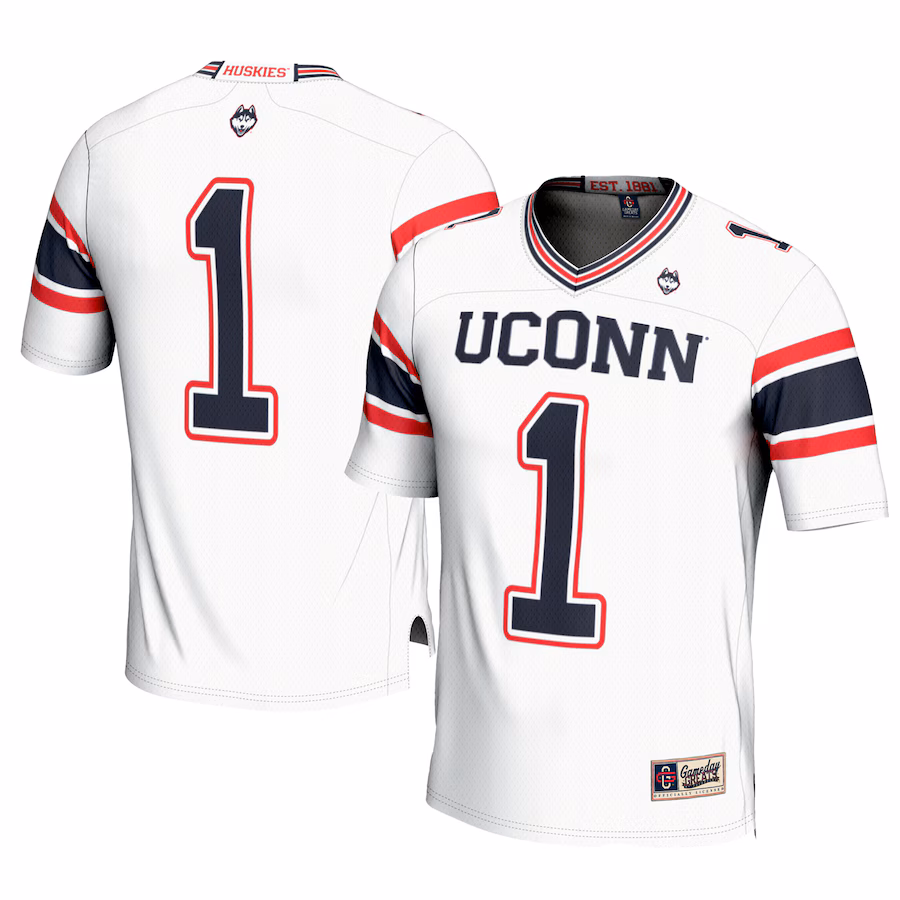 Men's GameDay Greats #1 White UConn Huskies Football Jersey - Jersey