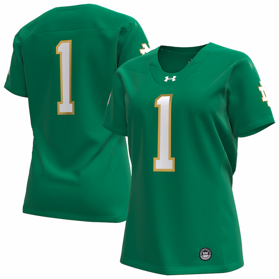 Women's Under Armour #1 Kelly Green Notre Dame Fighting Irish Replica Football Jersey - Jersey