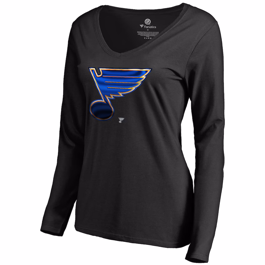 Women's St. Louis Blues Black Midnight Mascot Long Sleeve V-Neck T-Shirt - Jersey