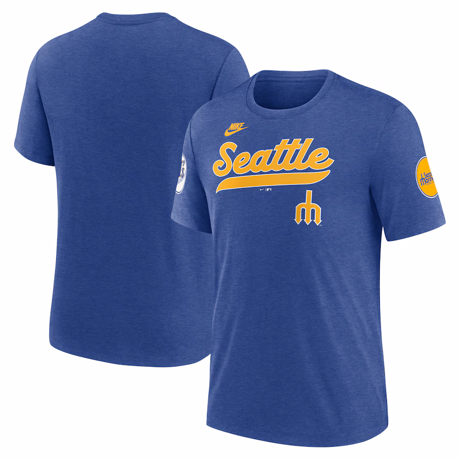 Men's Seattle Mariners Nike Heather Royal Cooperstown Collection Eras Tri-Blend T-Shirt - Jersey