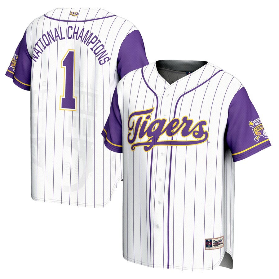 Youth GameDay Greats #1 White LSU Tigers 2025 NCAA Men's Baseball College World Series Champions Lightweight Baseball Jersey - Jersey
